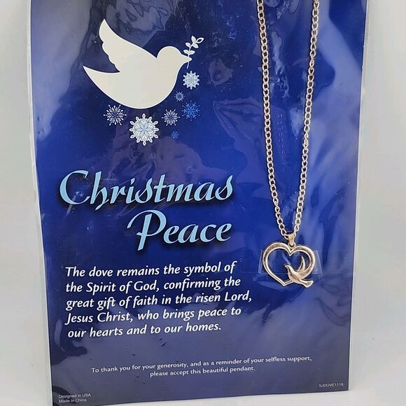 Jewelry - Christmas‎ Peace Heart Dove Pendant Necklace Spirit of God Gold Tone 20"